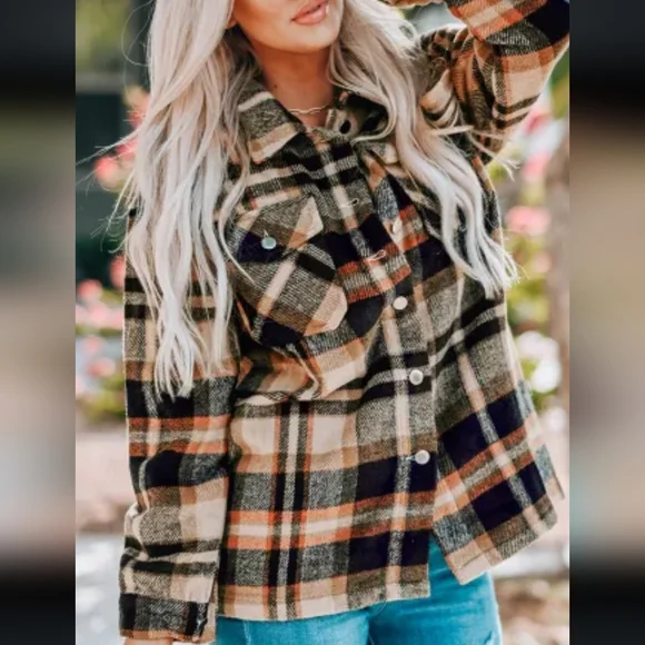 New orange plaid shacket - Picture 1 of 11